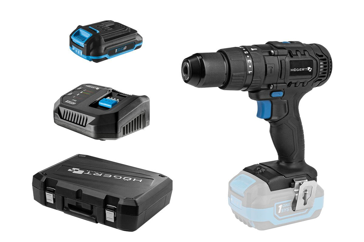 Hogert Drill Impact Driver Set 50Nm 18V + 2Ah Battery