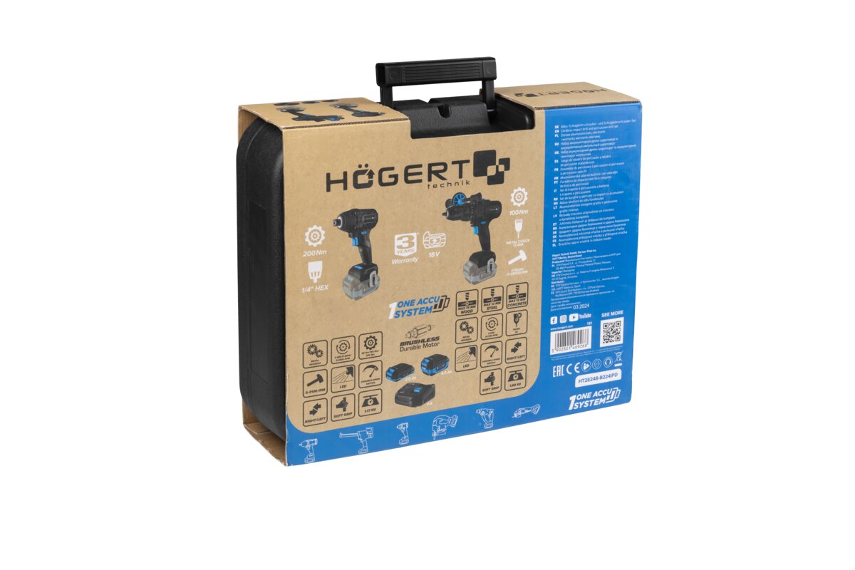 Hogert Cordless Brushless Screwdriver Drill Impact Driver Kit