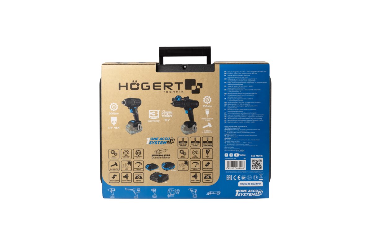 Hogert Cordless Brushless Screwdriver Drill Impact Driver Kit