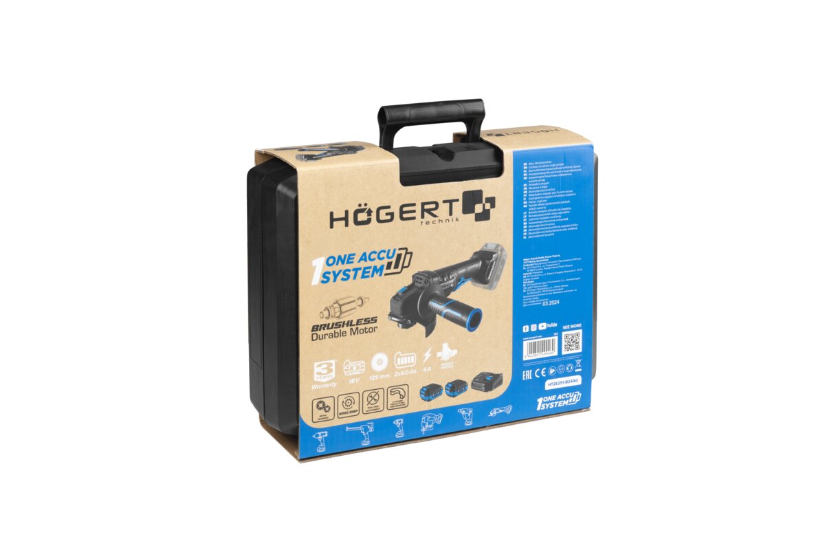 Hogert 125MM 18V CORDLESS BRUSHLESS ANGLE GRINDER WITH PADDLE SWITCH