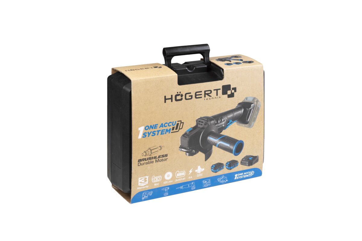 Hogert 125MM 18V CORDLESS BRUSHLESS ANGLE GRINDER WITH PADDLE SWITCH