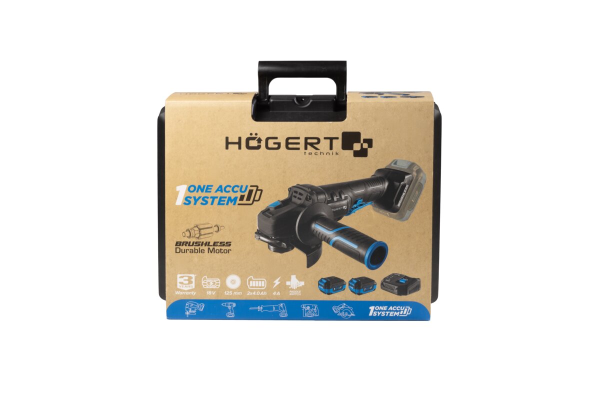 Hogert 125MM 18V CORDLESS BRUSHLESS ANGLE GRINDER WITH PADDLE SWITCH