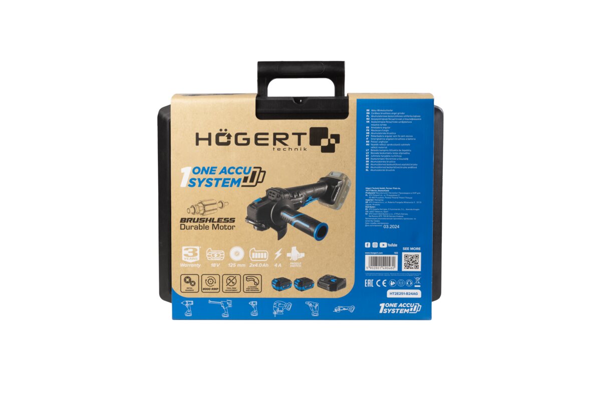 Hogert 125MM 18V CORDLESS BRUSHLESS ANGLE GRINDER WITH PADDLE SWITCH