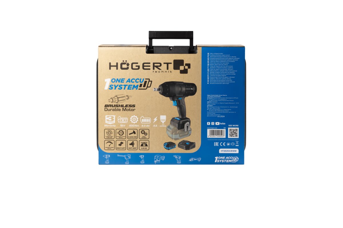 Hogert CORDLESS BRUSHLESS IMPACT WRENCH 600 Nm 18V