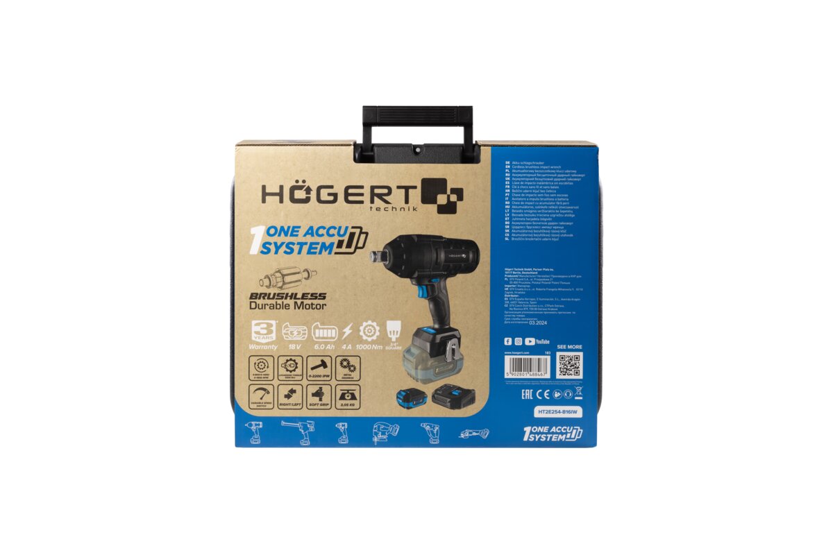 Hogert CORDLESS BRUSHLESS IMPACT WRENCH 1000 Nm 18V