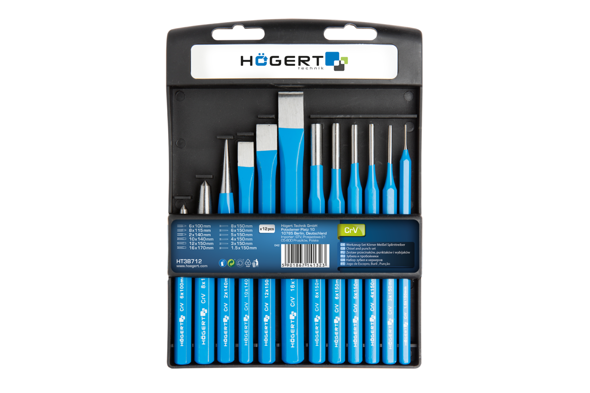Hogert Chisel and punch set, 12 pcs, CrV