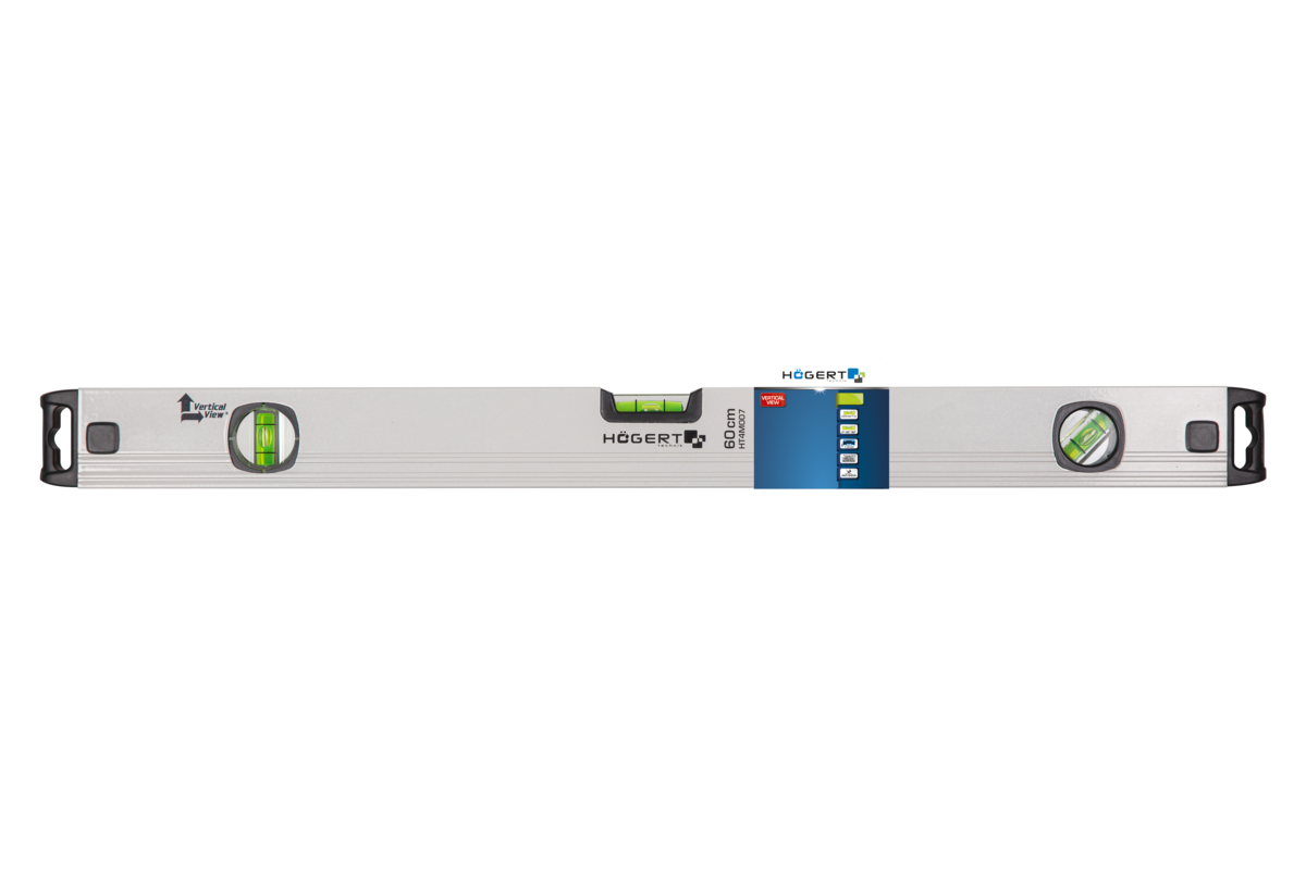 Hogert Aluminium level 120 cm, 3 bubble levels, vertical view