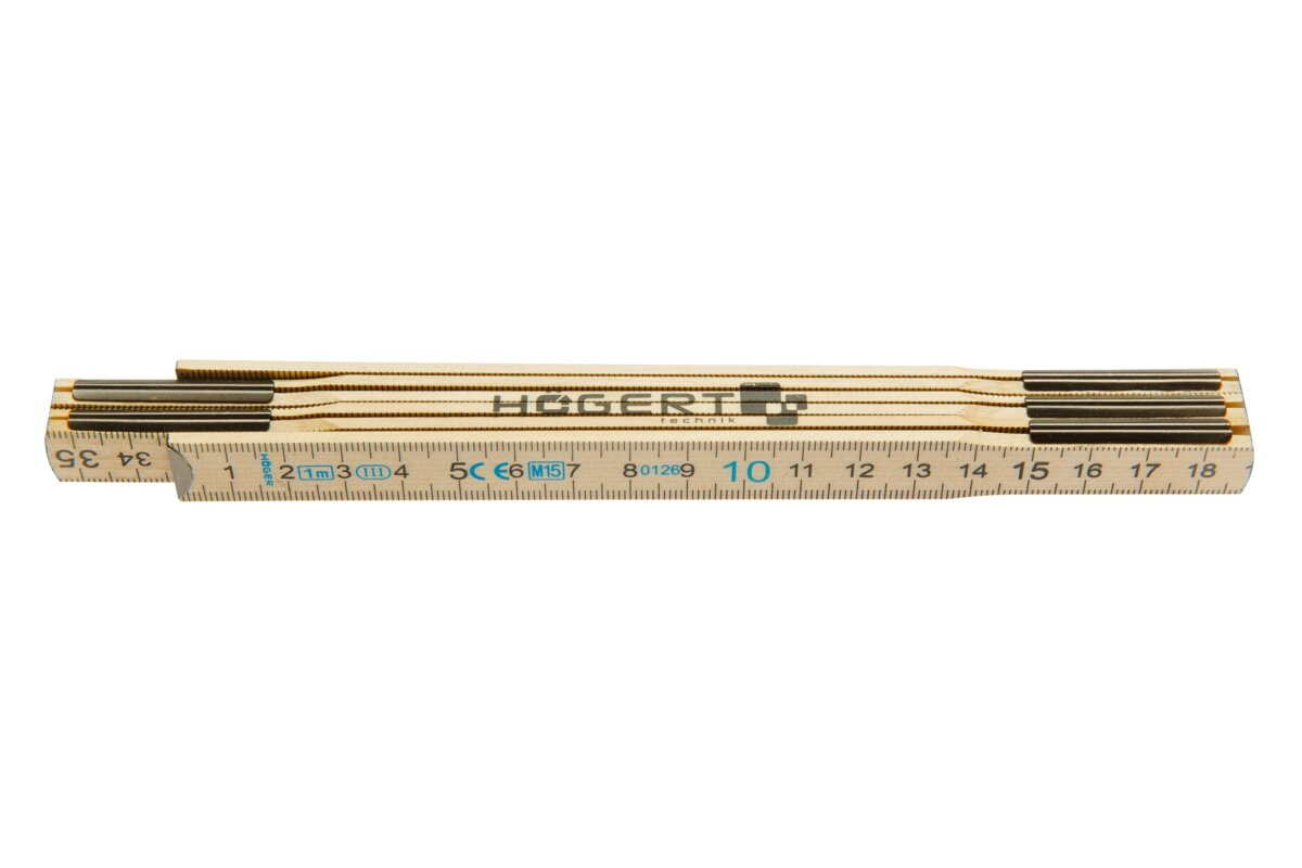 Wooden folding rule 1 m, folds into 6 lengths, MID certified, display packed