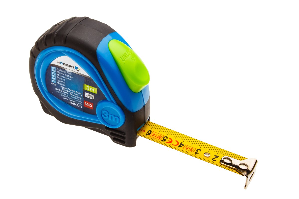 Tape measure 3 m x 16 mm, MID certified, teflon-coated blade