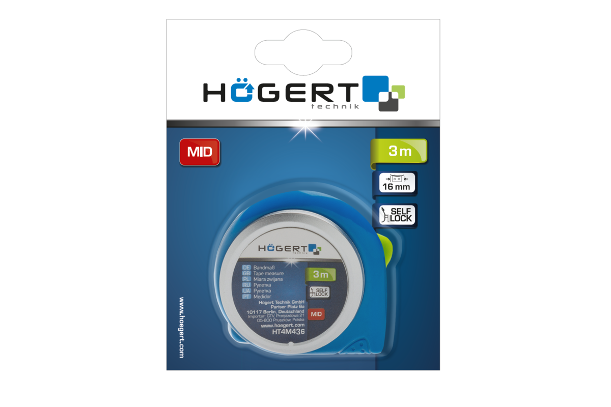 Hogert Pocket steel tape measure with automatic tape return and lock 5m, 25mm