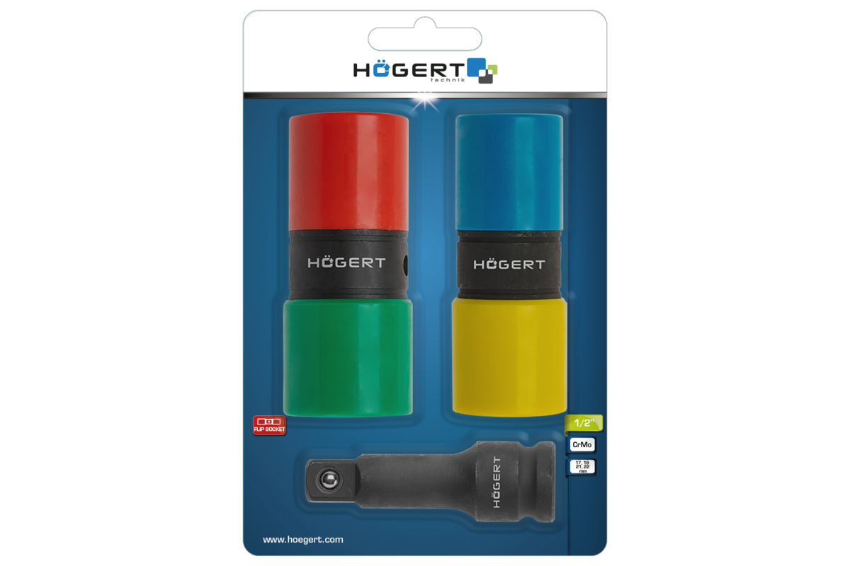 Hogert Impact sockets kit, double-sided, extension 1/2