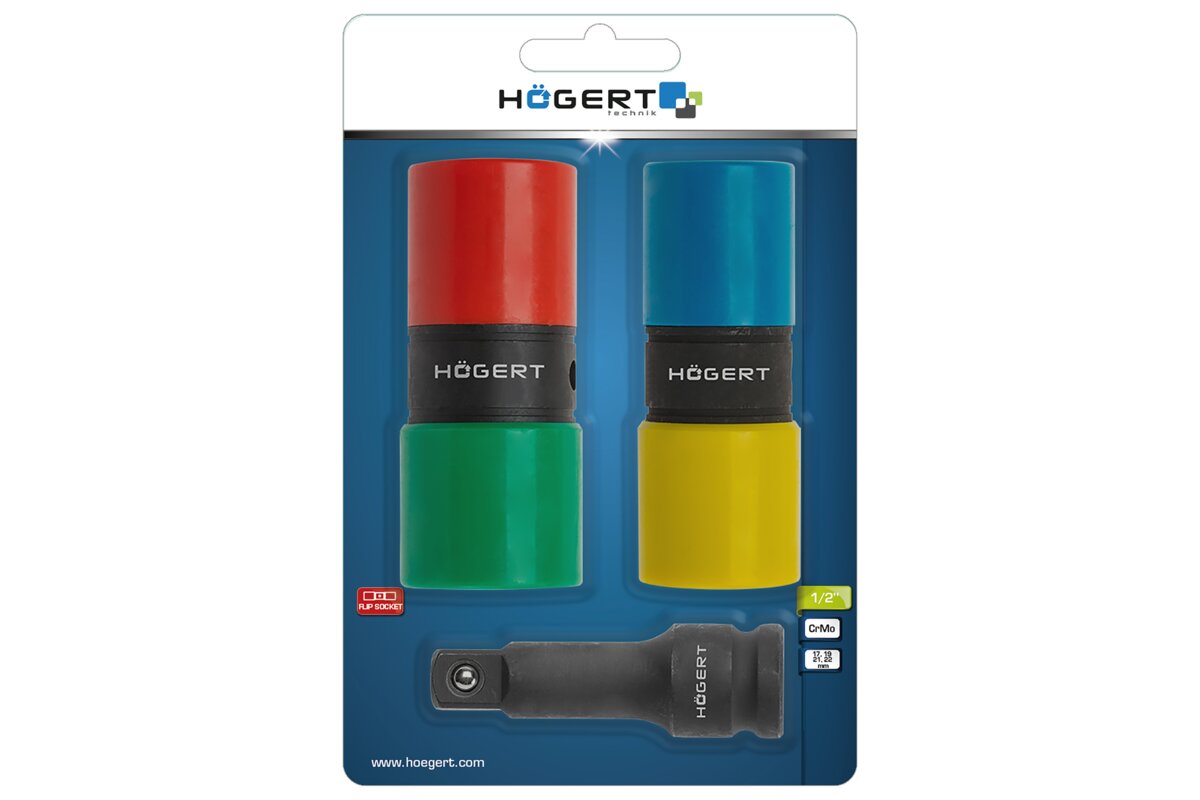Hogert Impact sockets kit, double-sided, extension 1/2