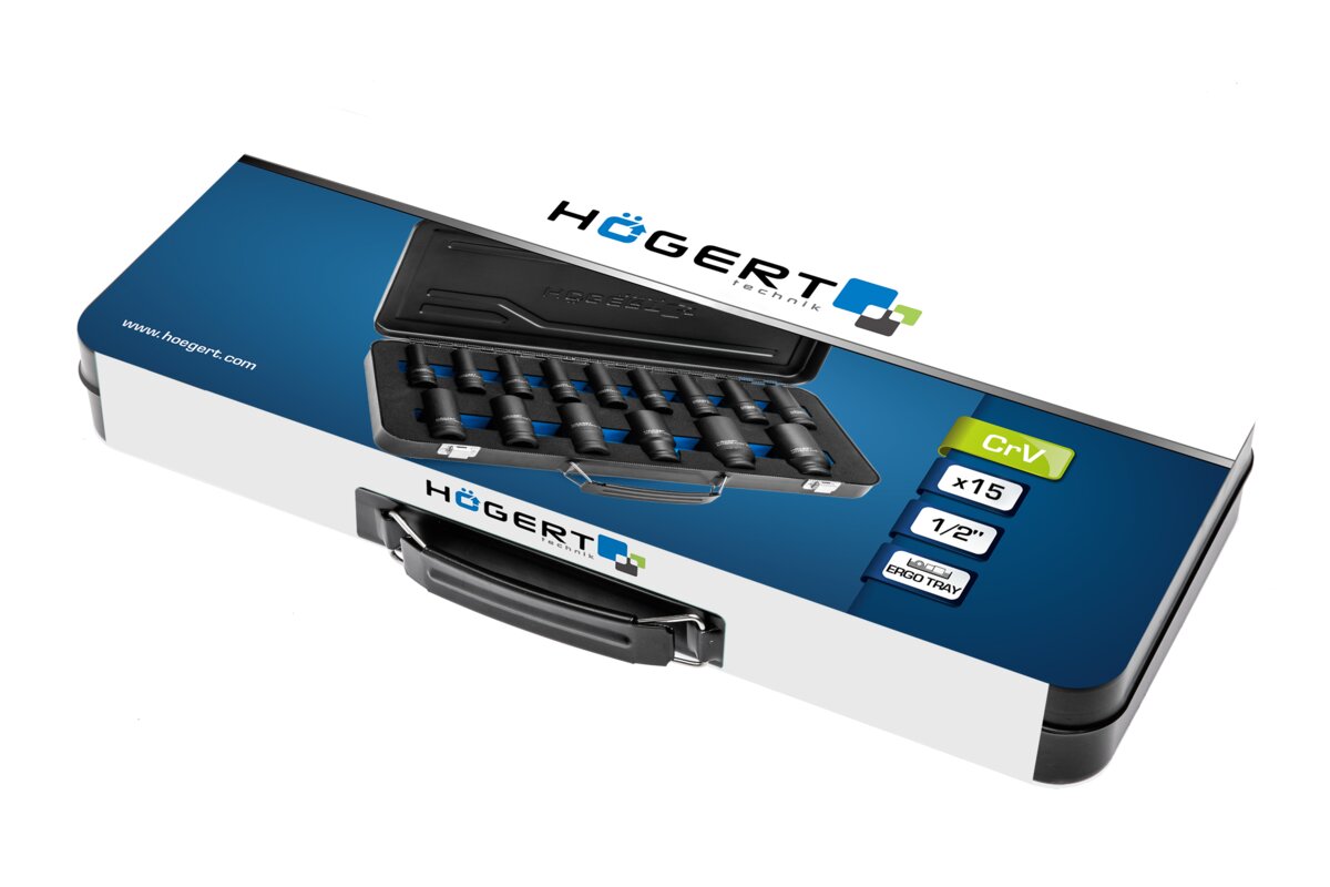 Hogert Impact socket set 15 pcs, 1/2", CrMo