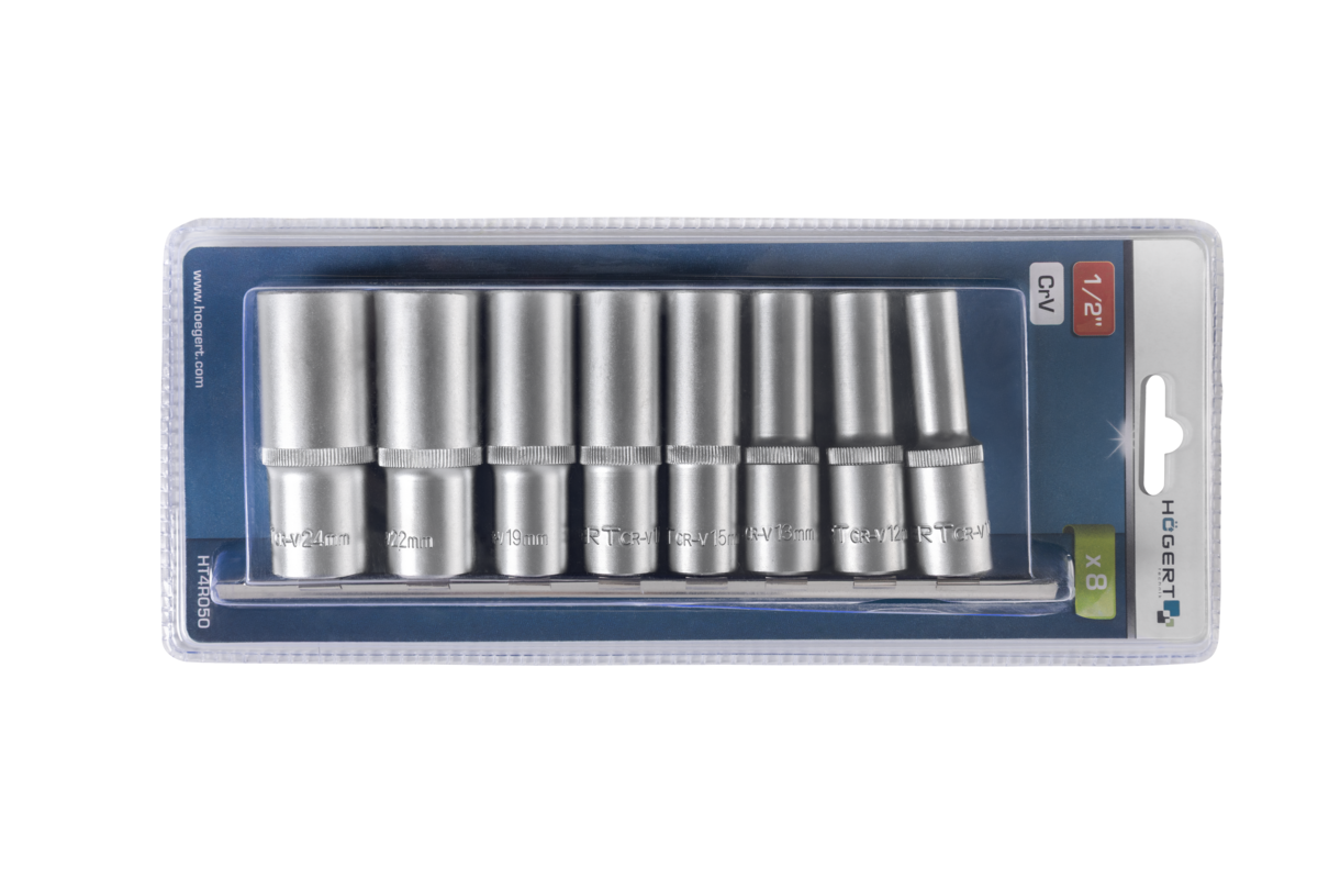 Hogert 1/2" long hex socket wrench set, 8 pcs.