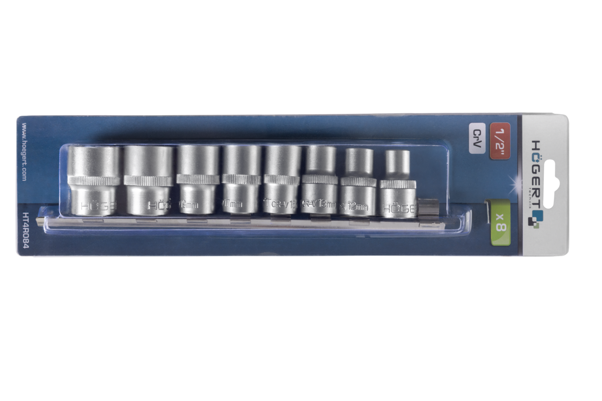 Hogert 1/2" 12-point socket wrench set. 8 pcs.
