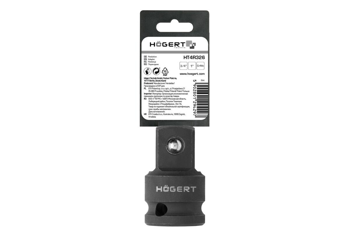 Hogert Impact adapter 3/4" (F) x 1" (M), CrMo