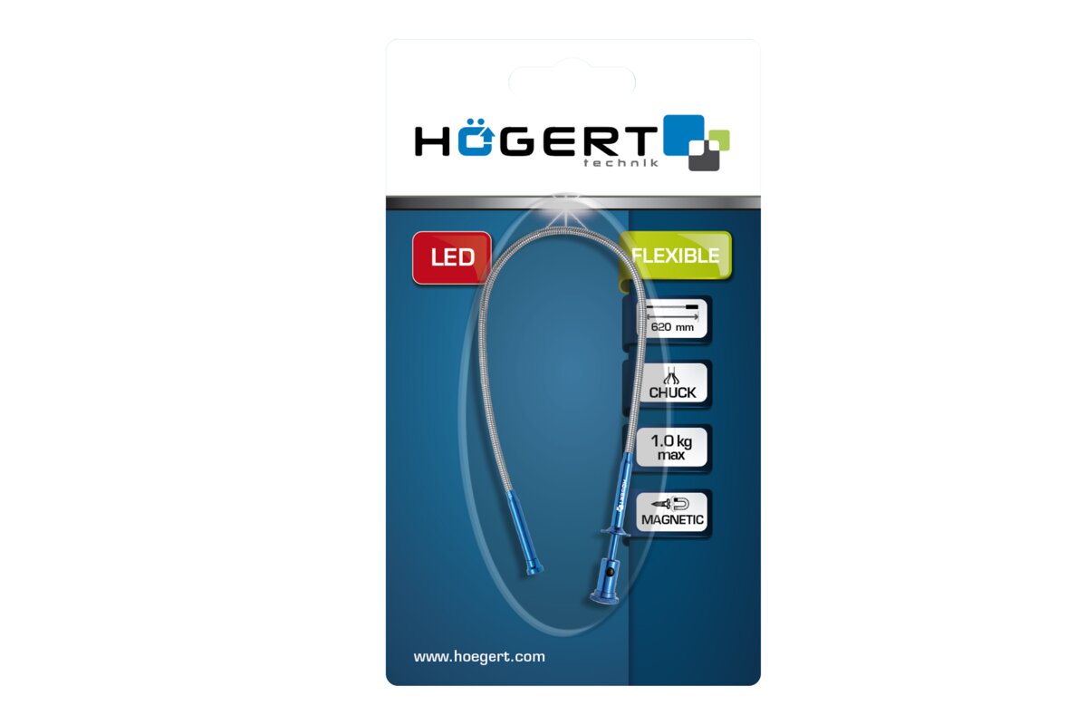 Hogert Magnetic pick up tool max. 1 kg, 620 mm, flexible, LED