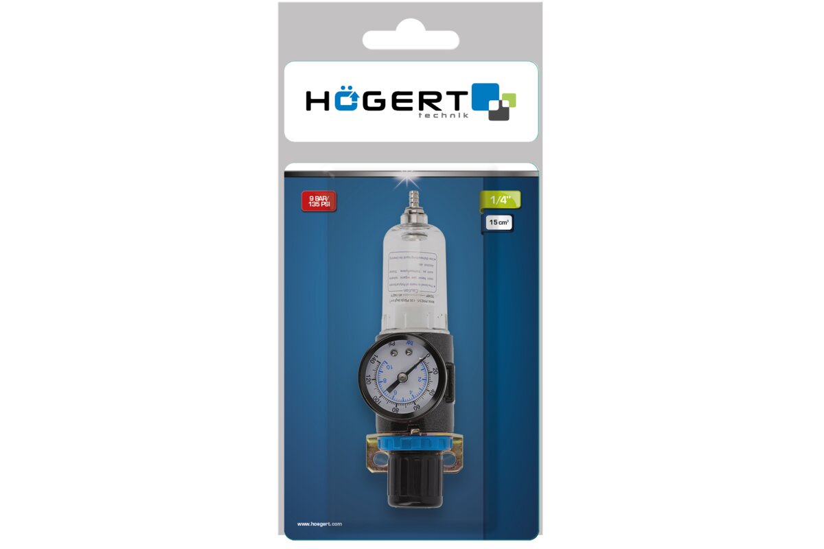 Hogert Air-line filter with pressure gauge 1/4", 90ml