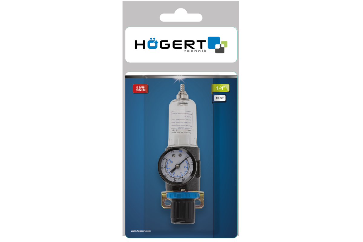 Hogert Air-line filter with pressure gauge 1/4", 90ml