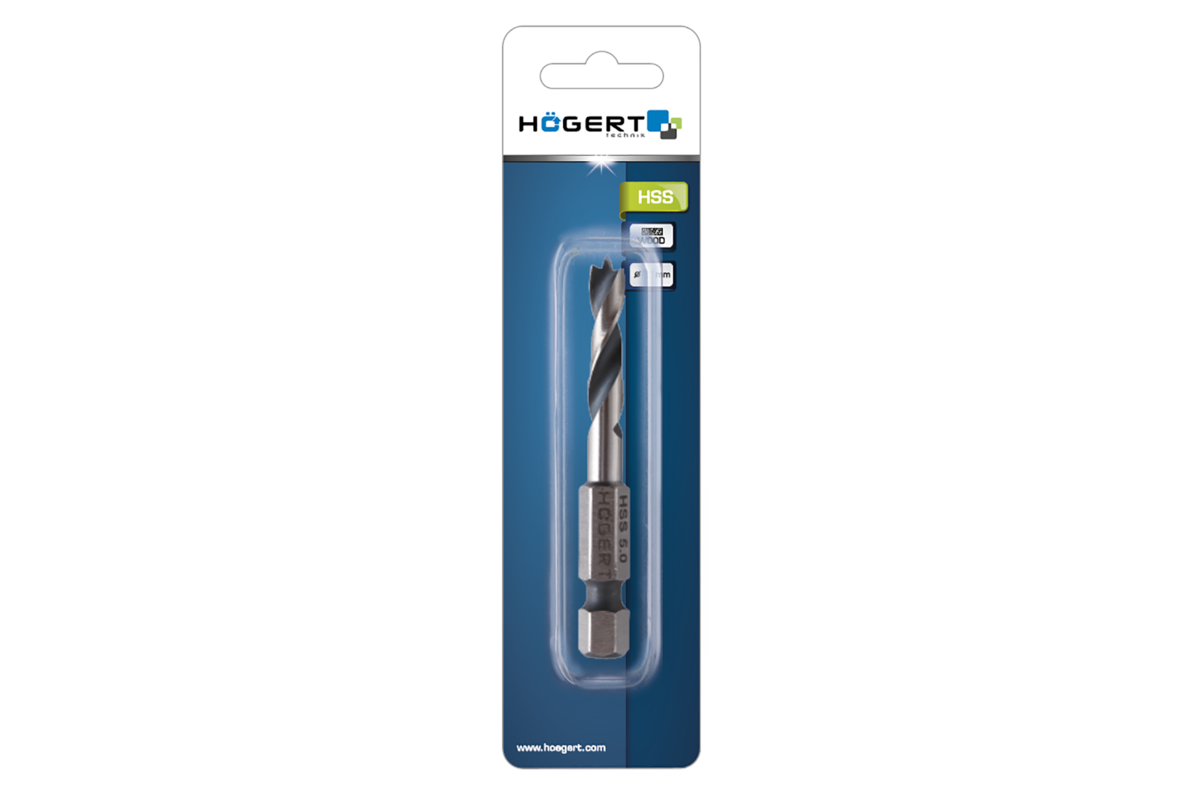 Hogert Hex shank stubby drill bit, 1/4-inch, made of HSS steel, Ø 4 mm, L=60 mm