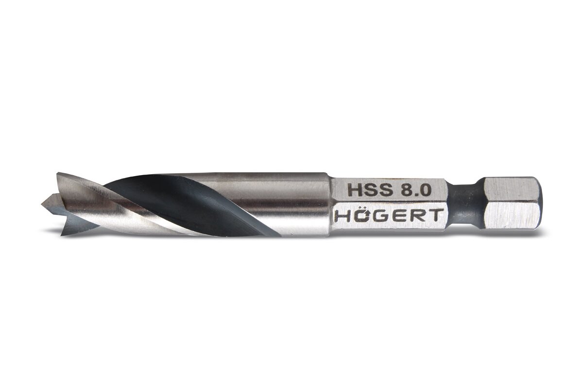 Hogert Hex shank stubby drill bit, 1/4-inch, made of HSS steel, Ø 8 mm, L=60 mm