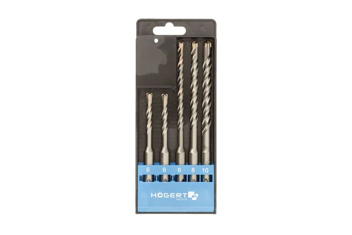 Hogert Masonry drill bit SDS+, 5 pcs set: 3 x 6 mm, 8 mm, 10 mm
