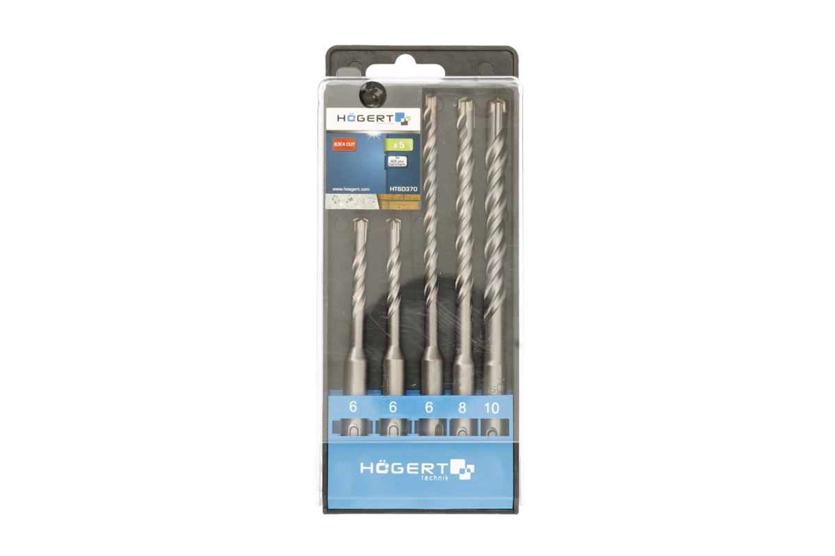 Hogert Masonry drill bit SDS+, 5 pcs set: 3 x 6 mm, 8 mm, 10 mm