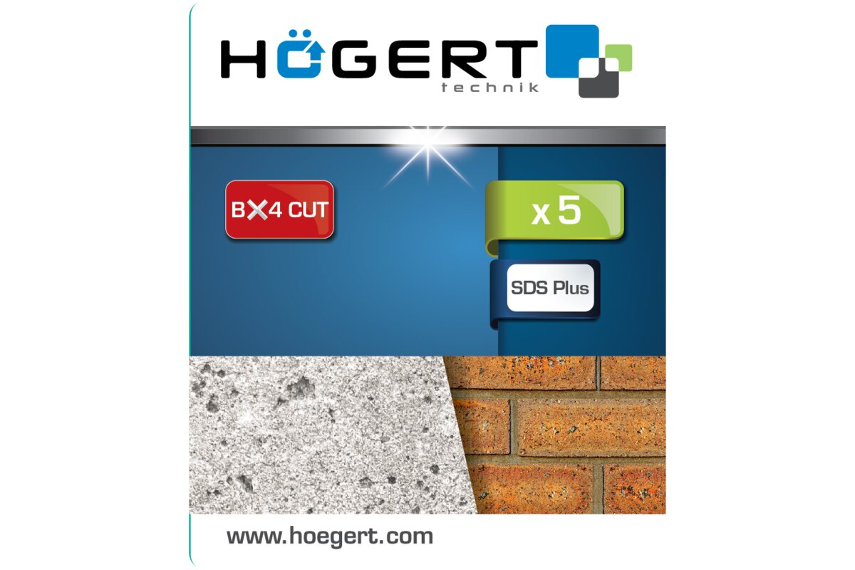 Hogert Masonry drill bit SDS+, 5 pcs set: 3 x 6 mm, 8 mm, 10 mm