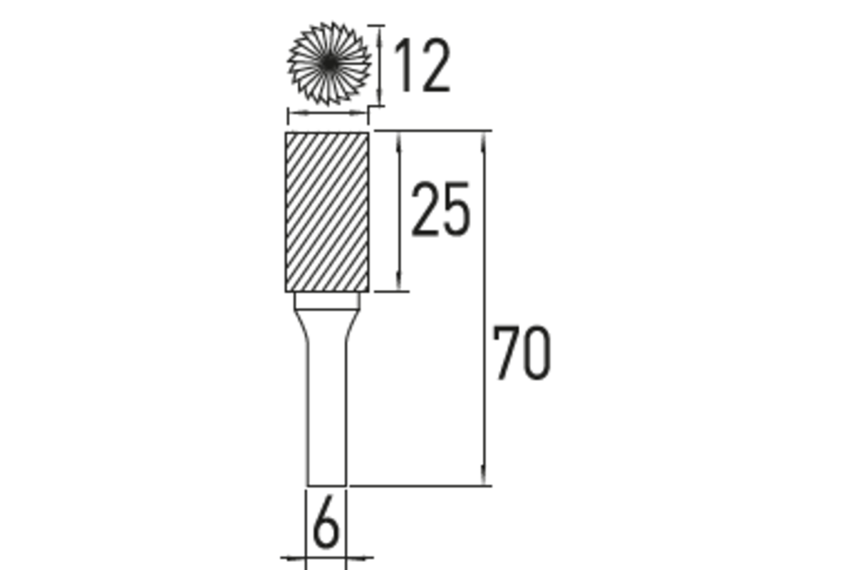Rotary burr with teeth B, 12×25