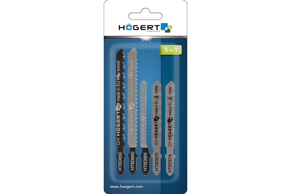 Hogert Jig saw blades set, “5 in 1” mix, 5- piece blister