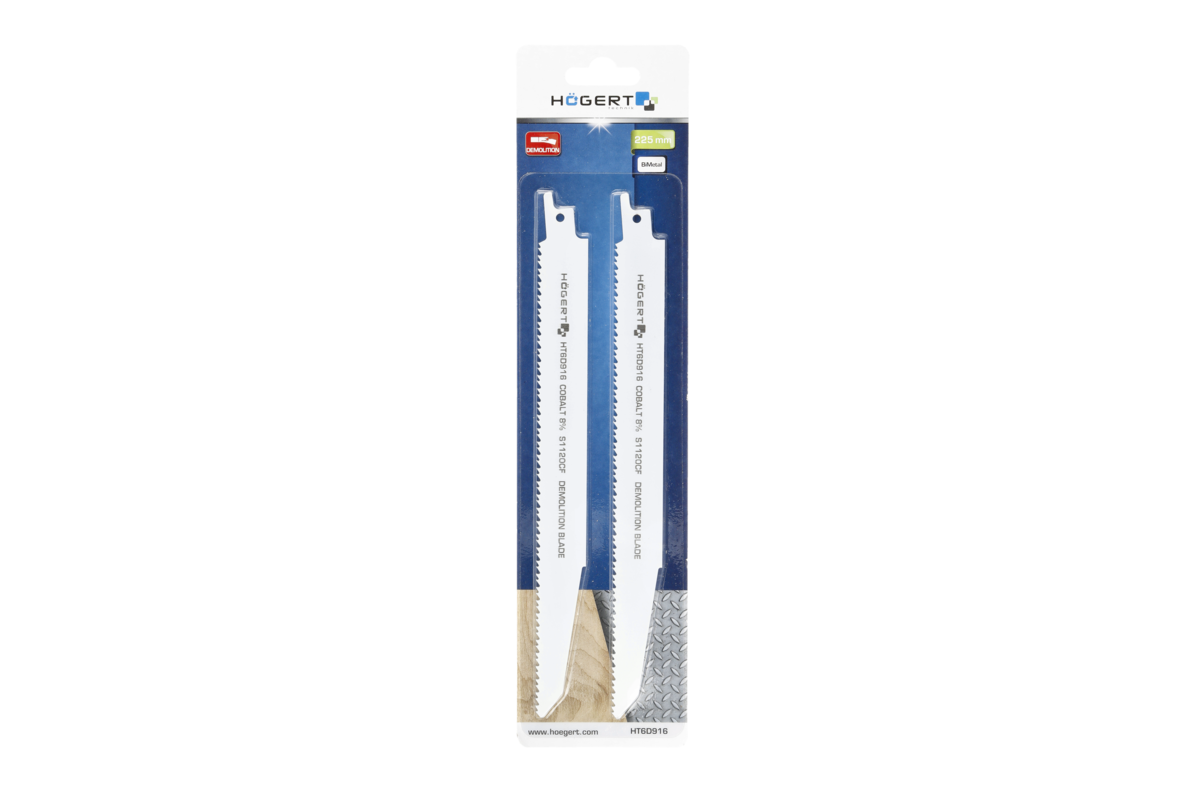 Hogert 230 mm universal reciprocating saw blade (wood, wood-like materials, metal and plastic), 6 TPI, for demolition work 2 pcs