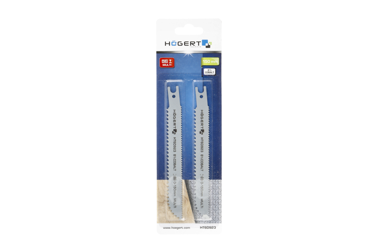 Hogert 150 mm universal reciprocating saw blade, 6 TPI and 10 TPI teeth per inch (double-edged blade that cuts both ways); 2 pcs