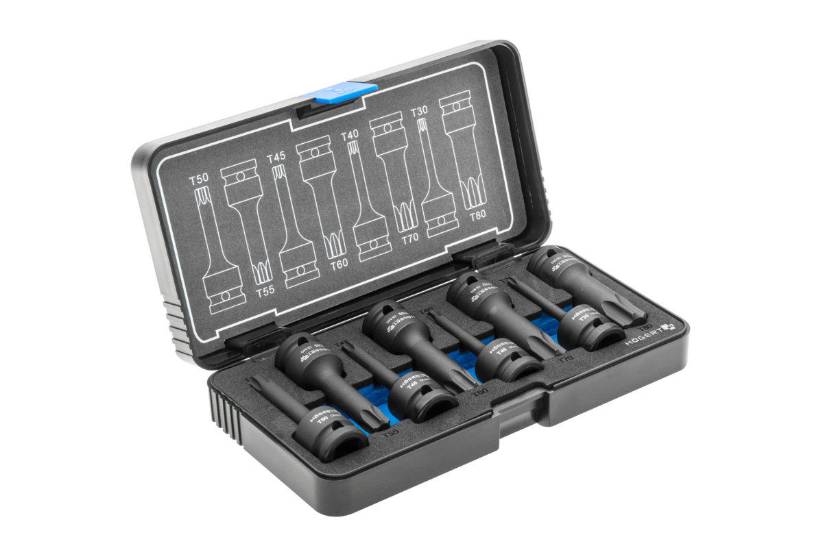 Spline impact bit sockets kit Torx, 8 pcs, 1/2?, CrMo