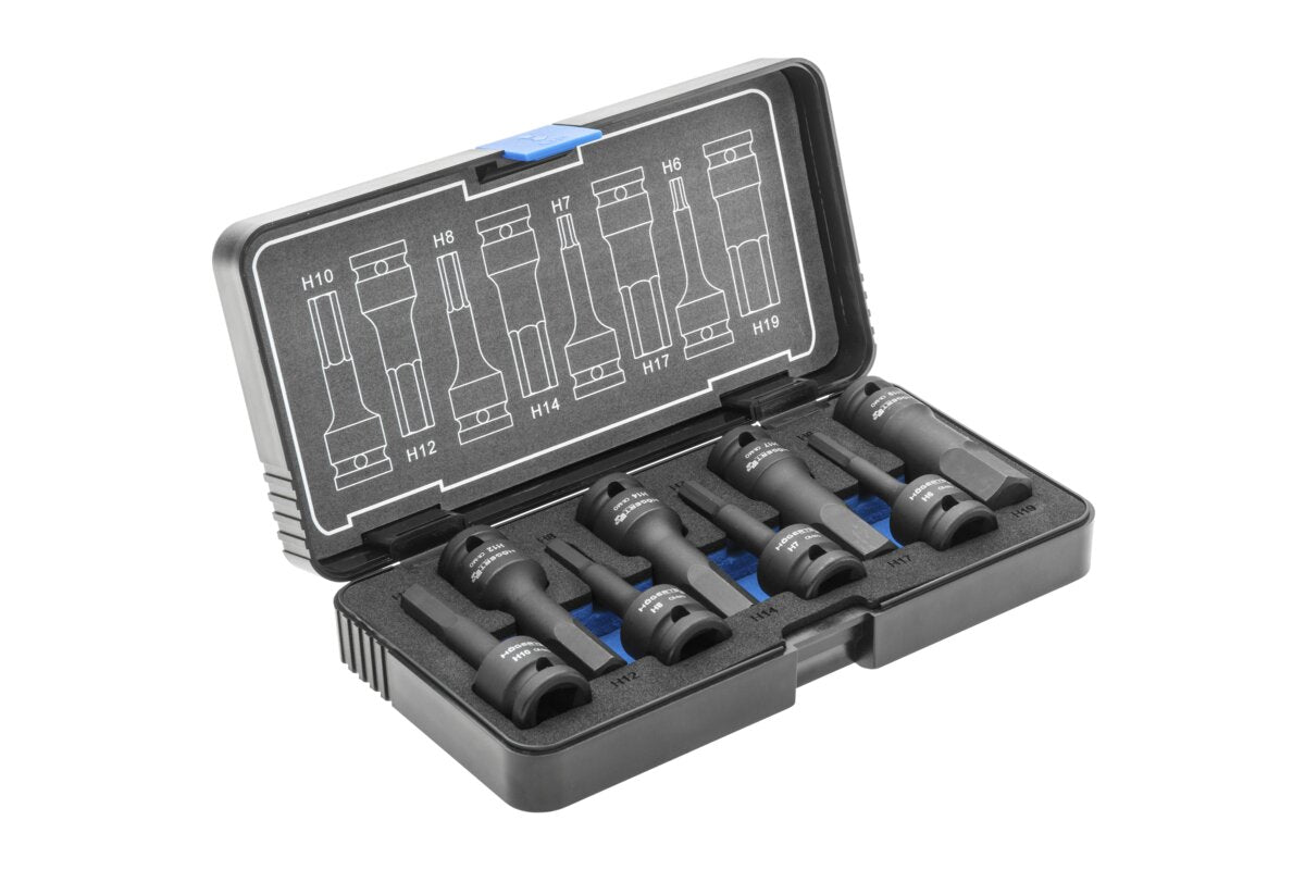 Spline impact bit sockets kit Hex 8 pcs, 1/2?, CrMo