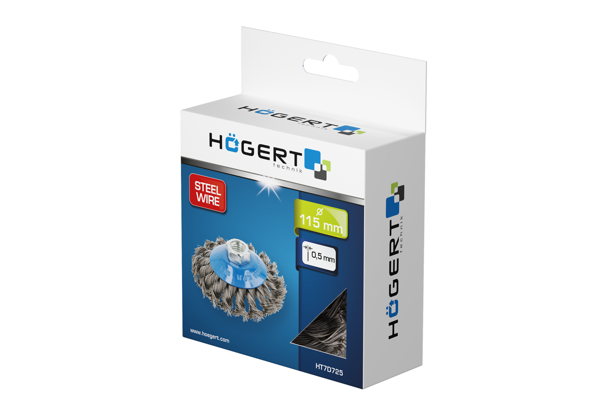 Hogert Circular brush with shaft 115 mm, M14, steel wire, 0.5mm
