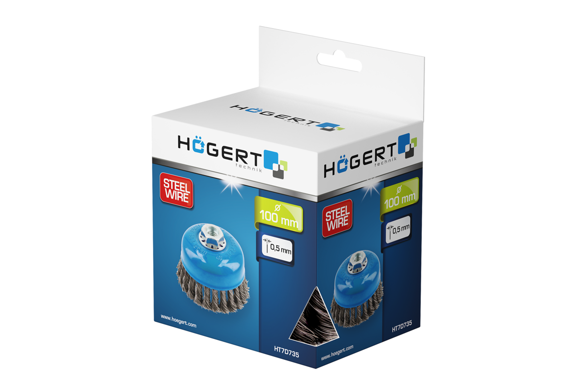 Hogert Circular brush with shaft 100 mm, M14, steel wire, 0.5mm