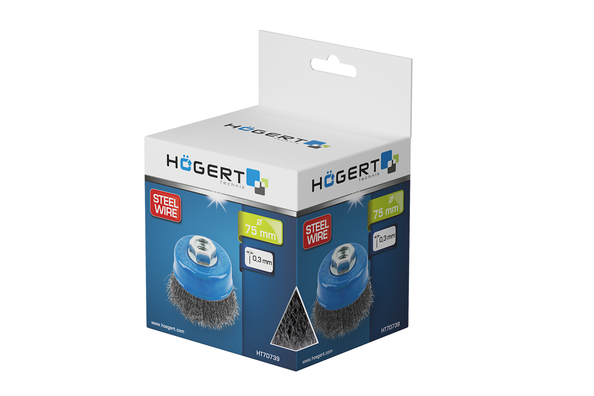 Hogert Circular brush with shaft 75 mm, M14, steel wire, 0.3 mm