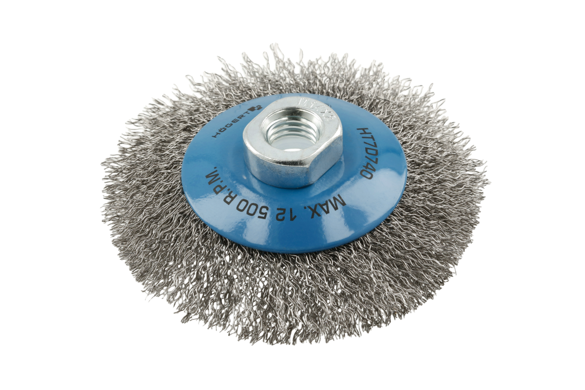 Hogert Circular brush with shaft 100 mm,  M14, steel wire, 0.3 mm