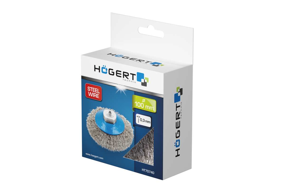 Hogert Circular brush with shaft 100 mm,  M14, steel wire, 0.3 mm