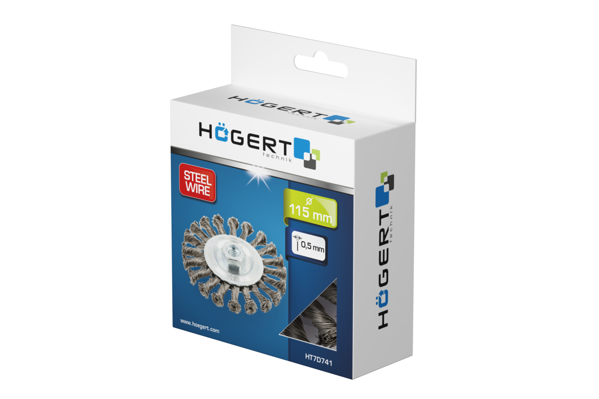 Hogert Circular brush with shaft 115 mm, M14, steel wire, 0.5mm