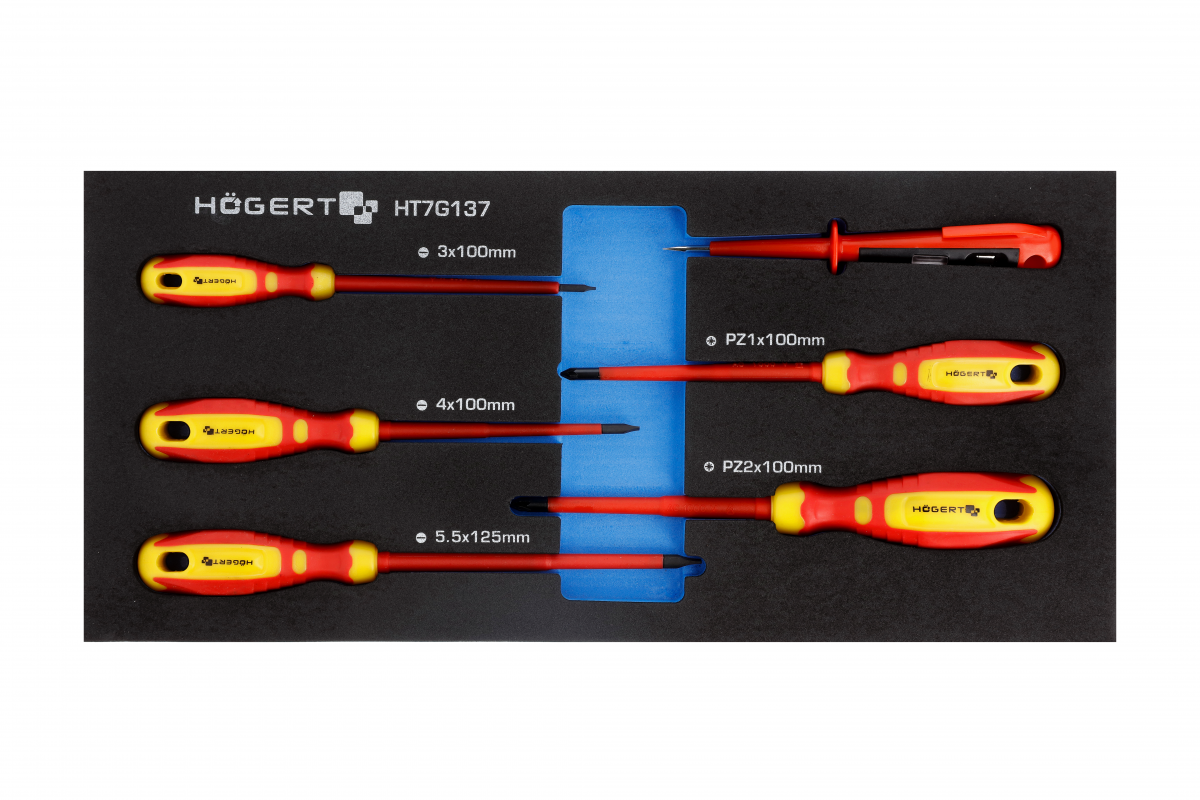 Hogert 1000V screwdriver set and voltage tester 6 pcs, EVA cartridge