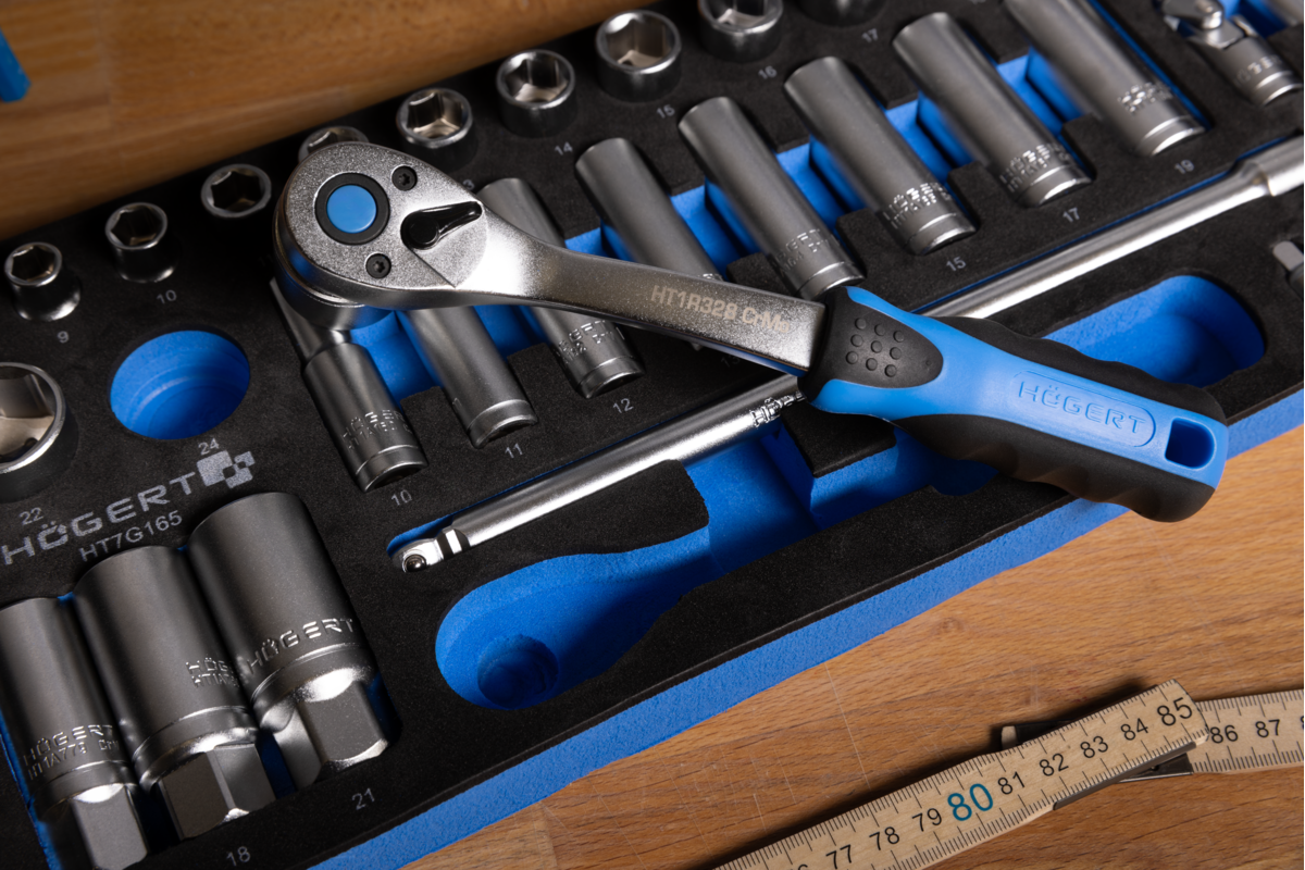 Hogert 3/8" ratchet tool set, 33 pcs, EVA insert
