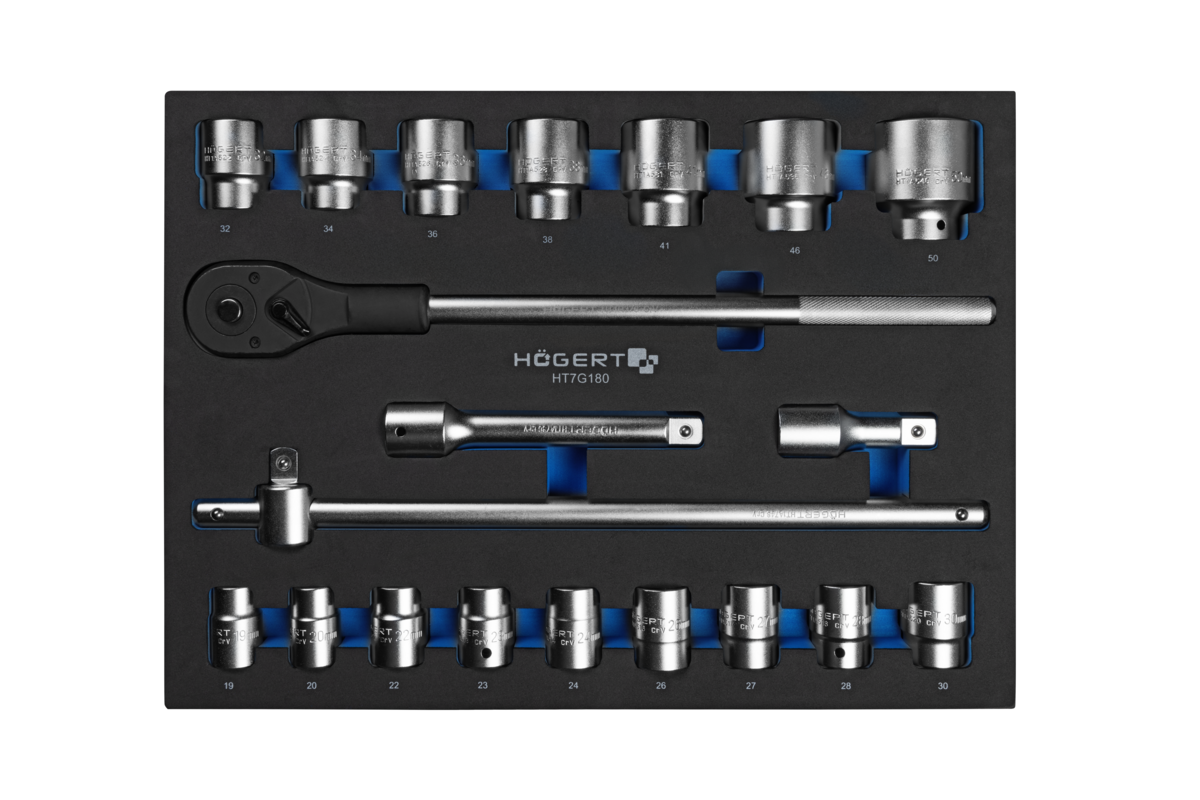 Hogert 3/4" ratchet tool set, 20 pcs, EVA insert