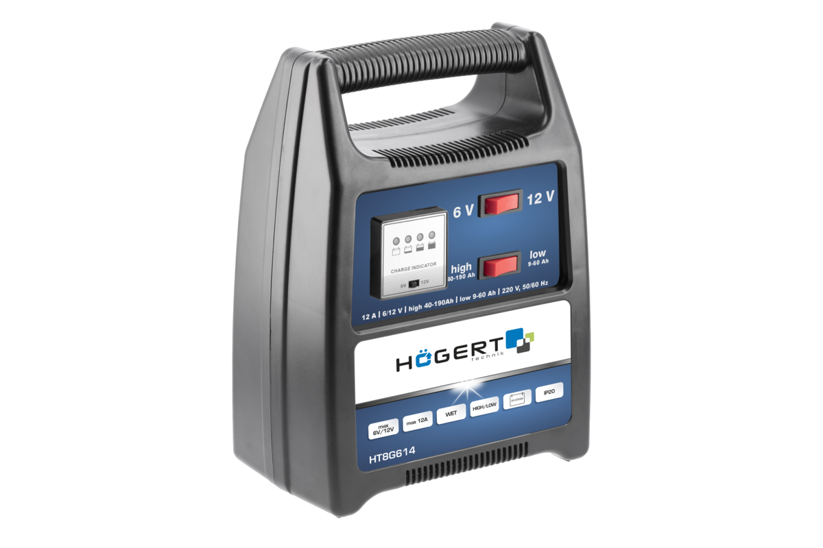 Hogert Electronic battery charger 6-12V, 12A