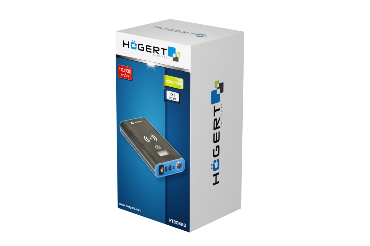 Hogert Lithium jump starter 400A with 10W wireless charger