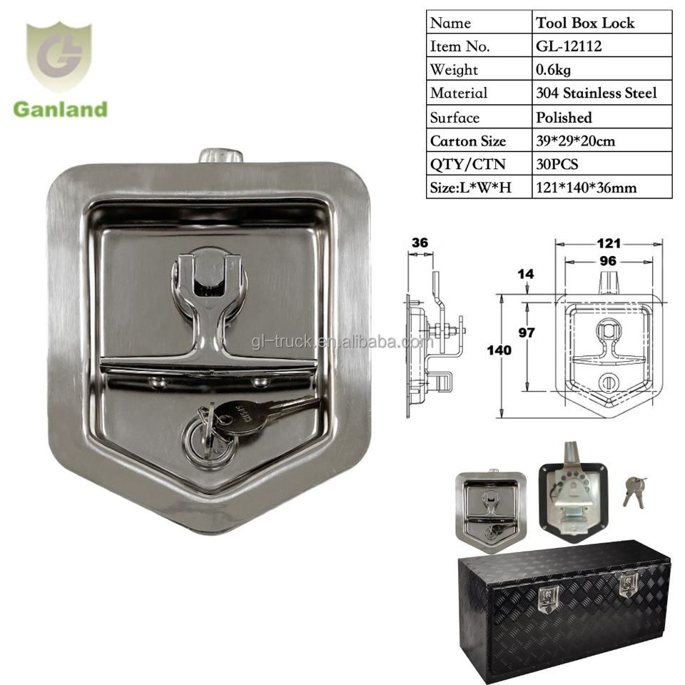 GL-12112 Heavy Duty Flush Mount Folding T Handle Latch for Underbody Tool Boxes Key Unlock Waterproof Feature Polished Finish