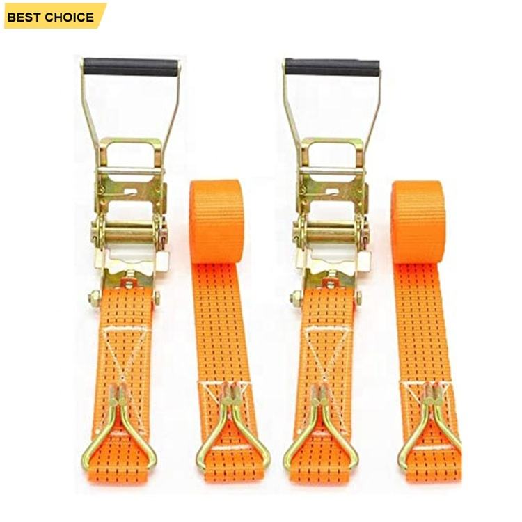Hot Sales 2" Wide  Plastic Handle Ratchet Load Strap Cargo Belt with J Hooks Tie Down Ratchet