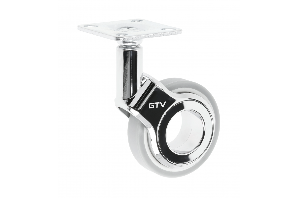 Furniture roller GTV GIRA, H=94 mm, fi60 mm, without brake, plastic + steel, chrome + grey matt