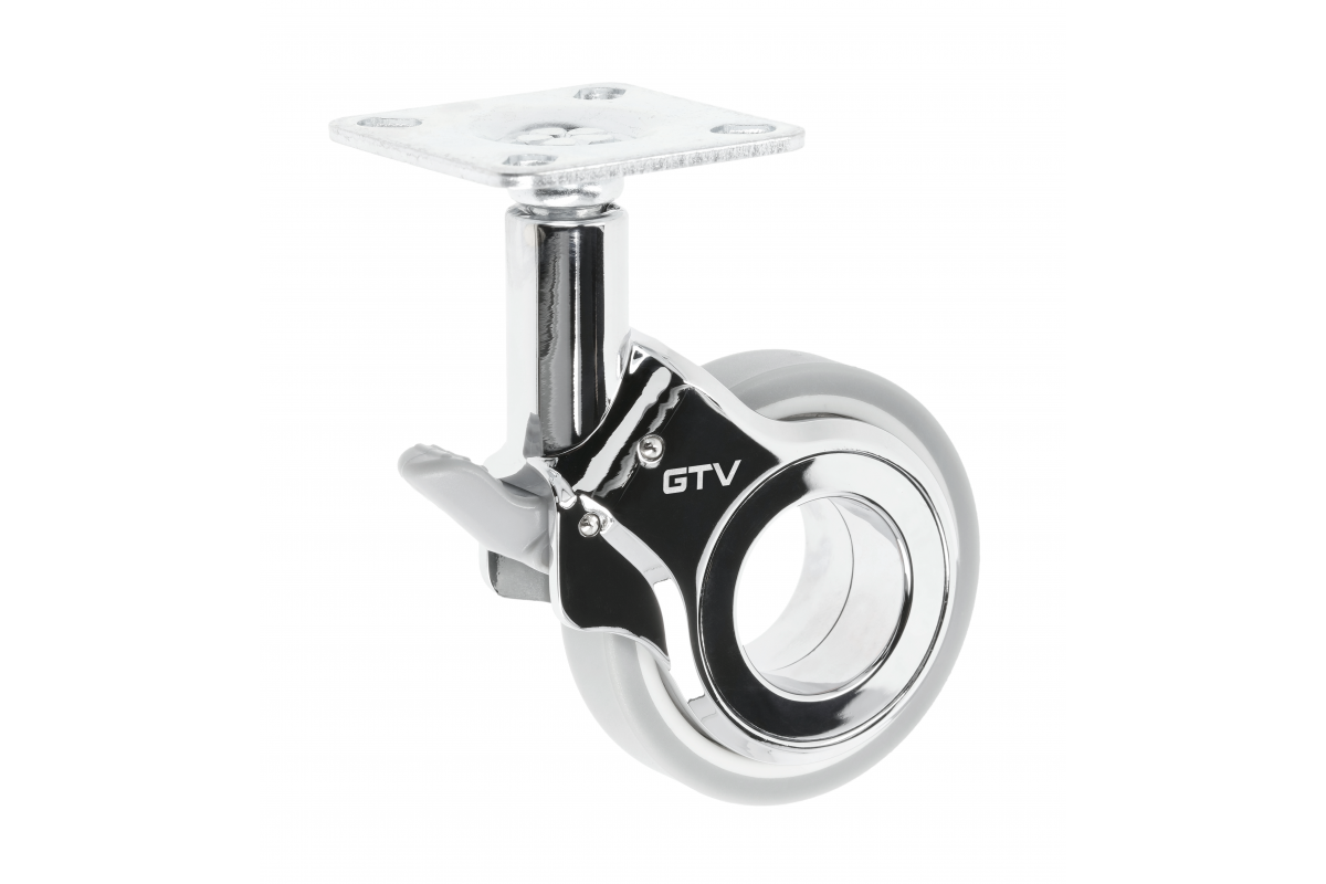 Furniture roller GTV GIRA, H=94 mm, dia60 mm, braked, plastic + steel, chrome plated + grey matt