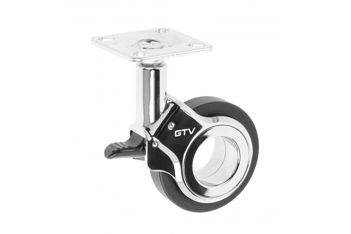 Furniture roller GTV GIRA, H=94 mm, dia60 mm, braked, plastic + steel, black + chrome